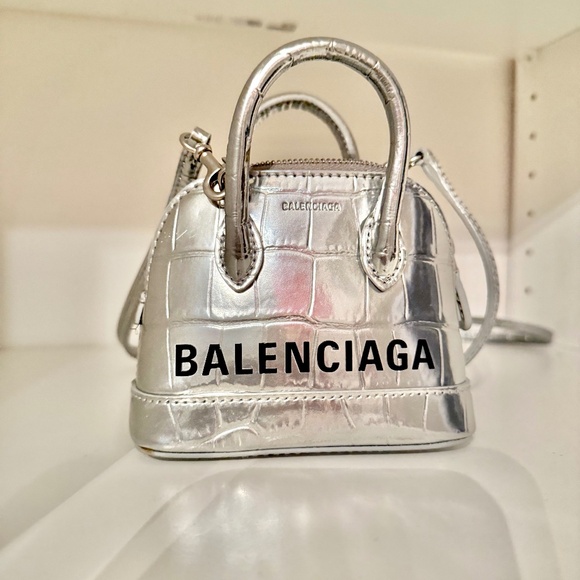 Authentic Balenciaga Silver Croc Mini Ville Bag - Picture 1 of 4